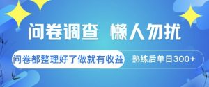 问卷调查，懒人勿扰，问卷都整理好了单价不等，做就有收益，熟练后单日3张【揭秘】-聊项目