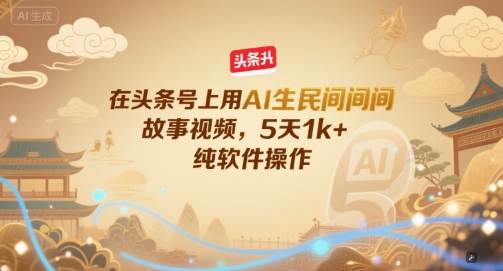 在头条号上用AI生民间故事视频，5天1k+，纯软件操作-聊项目