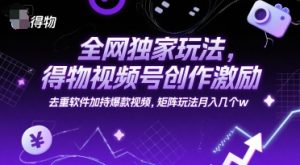 全网独家玩法,得物视频号创作激励 去重软件加持爆款视频,矩阵玩法月入几个w【揭秘】-聊项目