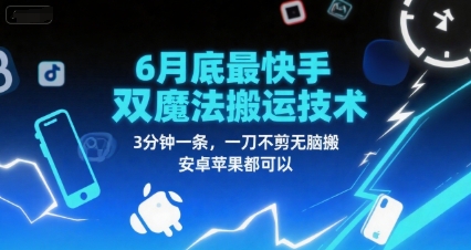 6月底最新快手双魔法搬运技术，3分钟一条，一刀不剪无脑搬，安卓苹果都可以-聊项目