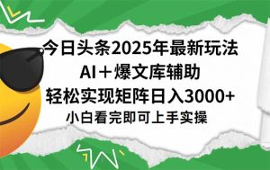 今日头条2025年最新玩法，一键生成爆款，轻松实现矩阵日入3000+-聊项目