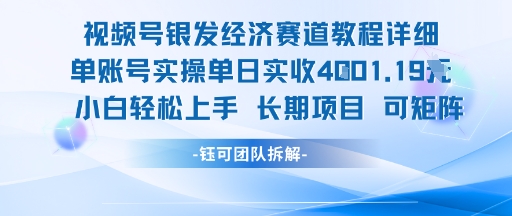 视频号银发经济赛道单账号实操单日实收1k+，小白轻松上手长期项目-聊项目
