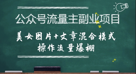 公众号流量主副业项目，美女图片+文章混合模式操作流量爆棚-聊项目