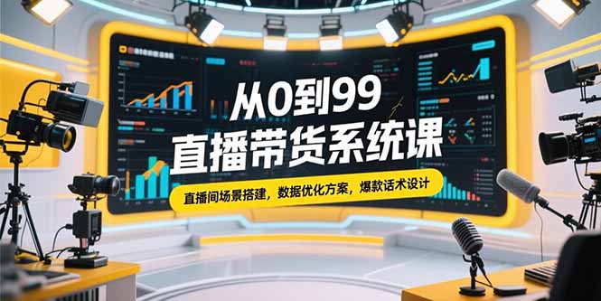 从0到99直播带货系统课，直播间场景搭建，数据优化方案，爆款话术设计-聊项目