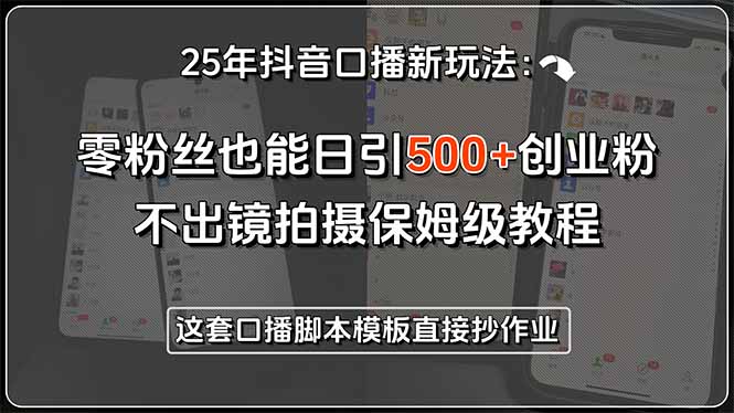 25年抖音口播新玩法：零粉丝也能日引500+创业粉，不出镜拍摄保姆级教程…-聊项目