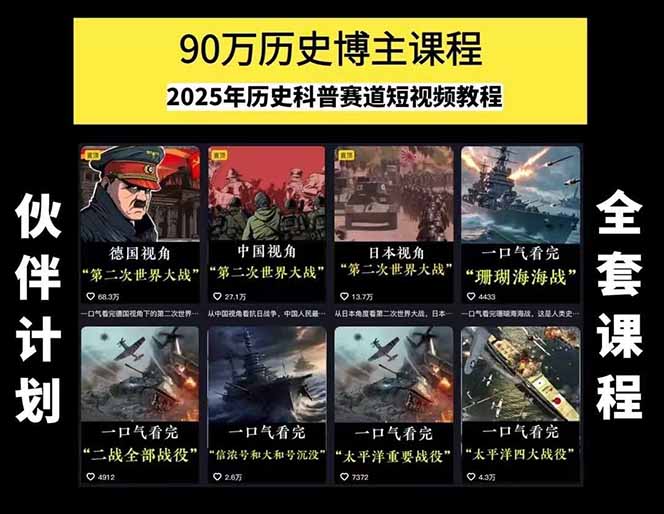 图片[1]-历史短视频赛道变现课，百集素材库应用，文案剪辑技巧，账号运营全案-聊项目