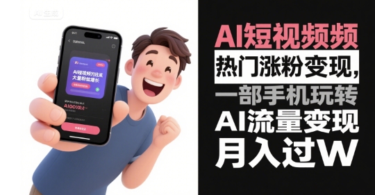 AI短视频热门涨粉变现，一部手机玩转AI流量变现，月入过W-聊项目