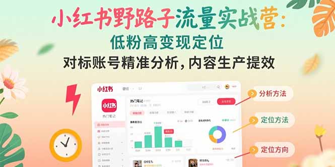 小红书野路子流量实战营：低粉高变现定位 对标账号精准分析 内容生产提效-聊项目