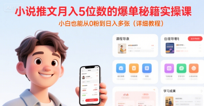 小说推文月入5位数的爆单秘籍实操课，，小白也能从0粉到日入多张(详细教程)-聊项目