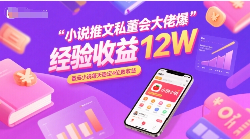 小说推文私董会大佬爆单经验分享收益12W，番茄小说每天稳定4位数收益-聊项目