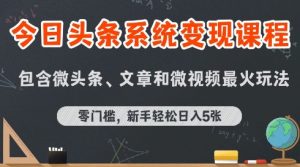 今日头条AI玩法系统课程,最新前沿变现玩法拆解,零门槛,新手轻松日入5张-聊项目