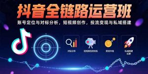 抖音全链路运营班:账号定位与对标分析,短视频创作,投流变现与私域搭建-聊项目