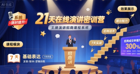21天在线演讲密训营，王牌演讲招商课程系统-聊项目