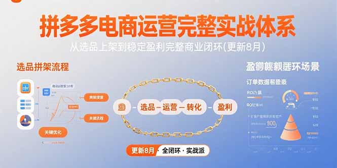 拼多多电商运营完整实战体系，从选品上架到稳定盈利完整商业闭环(更新8月-聊项目