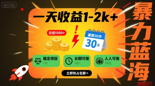 一天收益1-2k+ 稳定项目，暑期暴力蓝海项目，长期稳定，人人可做【揭秘】-聊项目