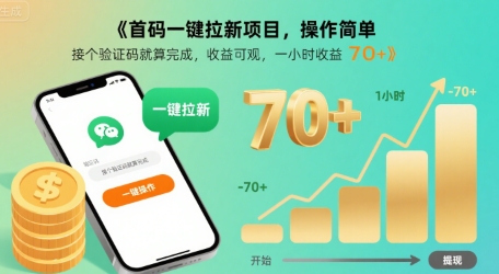 首码一键拉新项目，操作简单，接个验证码就算完成，收益可观， 一小时收益70+【揭秘】-聊项目