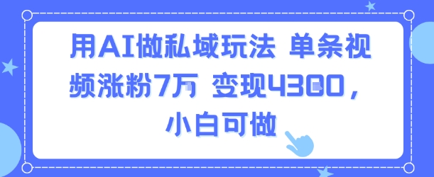 用AI做私域玩法，单条视频涨粉7W变现4.3k，小白可做-聊项目