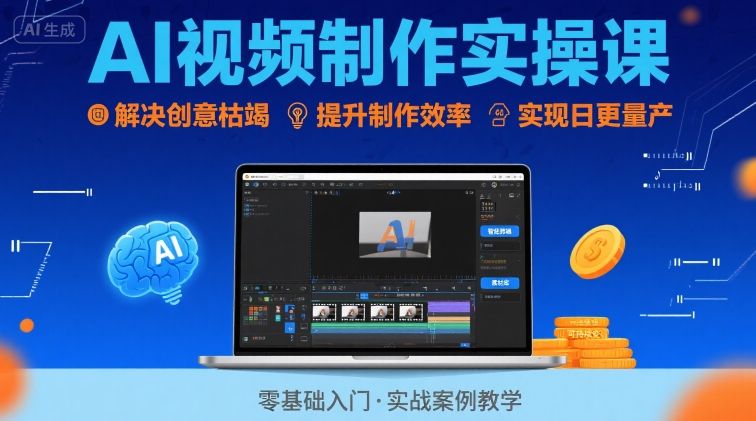 Ai视频制作实操课，解决创意枯竭、效率低下痛点，实现日更量产可持续变现-聊项目