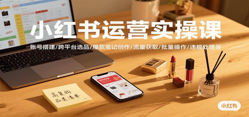 小红书运营实操课，账号搭建/跨平台选品/爆款笔记创作/流量获取/批量操作/违规处理等-聊项目