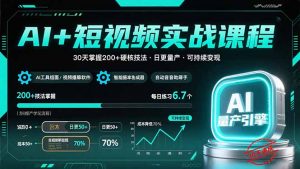 AI+短视频实战课程:30天掌握200+硬核技法,实现日更量产可持续变现-聊项目