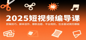 2025短视频编导课,剪辑技巧、脚本创作、爆款选题、平台规则,包含面试简历模板-聊项目