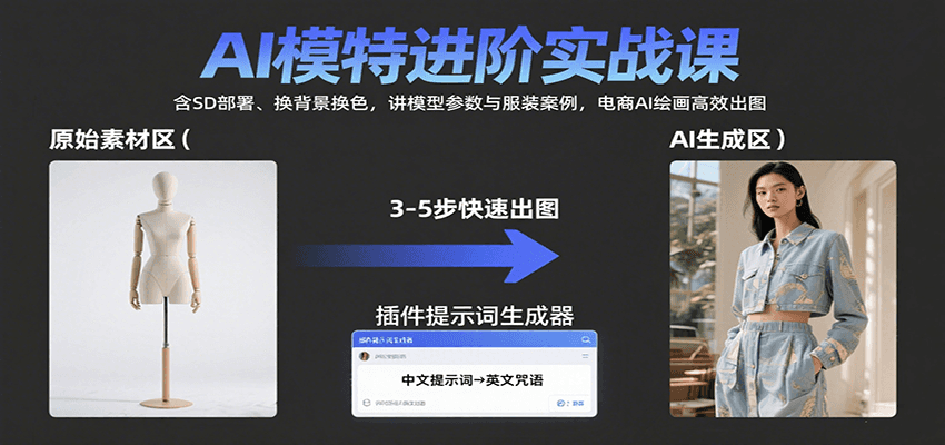 AI模特进阶实战课：含SD部署、换背景换色，讲模型参数与服装案例，电商AI绘画高效出图-聊项目