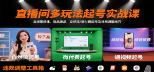 直播间多玩法起号实战课:含绿幕搭建、选品排品,自然流/微付费起号及违规调整技巧-聊项目