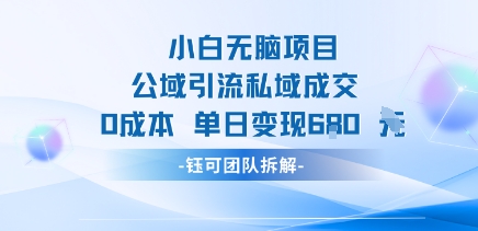 小白无脑项目公域引流私域成交0成本单日变现680米-聊项目
