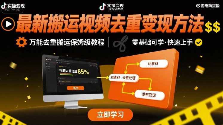 最新搬运视频去重变现方法，万能去重搬运保姆级教程-聊项目