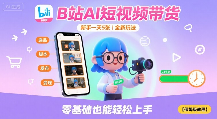 B站AI短视频带货，新手一天5张，全新玩法【保姆级教程】-聊项目
