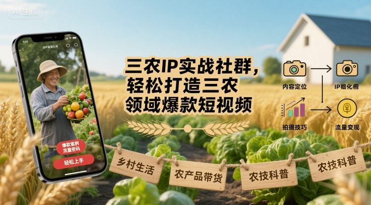 三农IP实战社群，轻松打造三农领域爆款短视频-聊项目