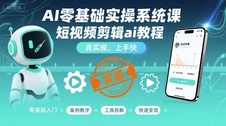 AI零基础实操系统课，短视频剪辑ai教程，真实操，上手快-聊项目