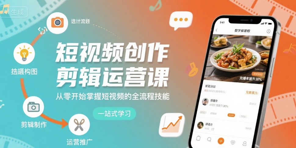 短视频创作剪辑运营课，从零开始掌握短视频的全流程技能-聊项目