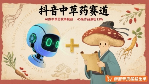 抖音中草药赛道，用AI做中草药故事视频，45条作品涨粉13W，橱窗带货猛猛出单-聊项目