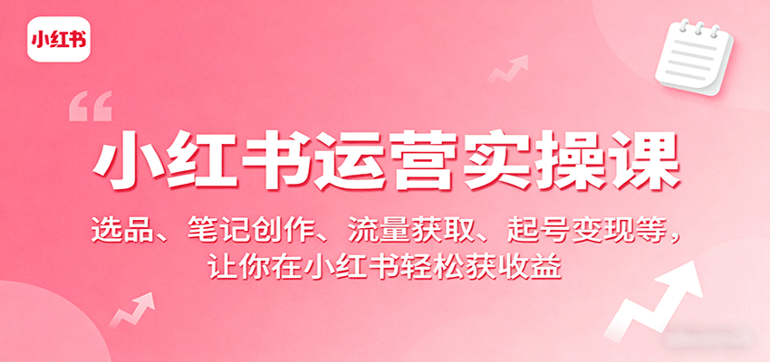 小红书运营实操课：选品、笔记创作、流量获取、起号变现等，让你在小红书轻松获收益-聊项目