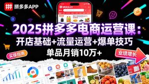2025拼多多电商运营课:开店基础+流量运营+爆单技巧,单品月销10万+-聊项目