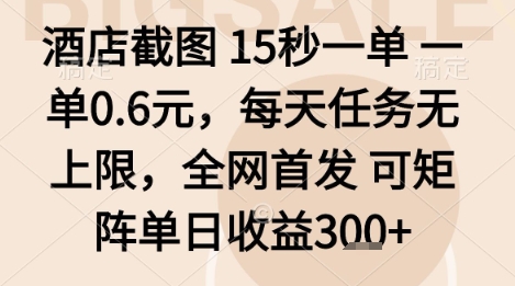 酒店截图项目，15秒一单，一单0.6米，每天任务无上限，全网首发可矩阵单日收益3张+【揭秘】-聊项目