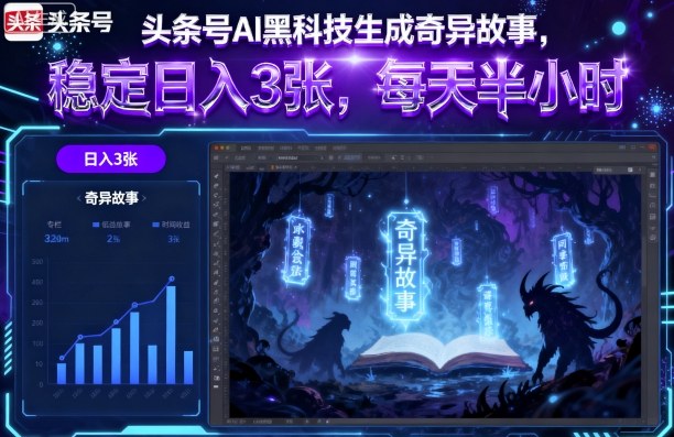 头条号AI黑科技生成奇异故事，稳定日入3张，每天半小时-聊项目