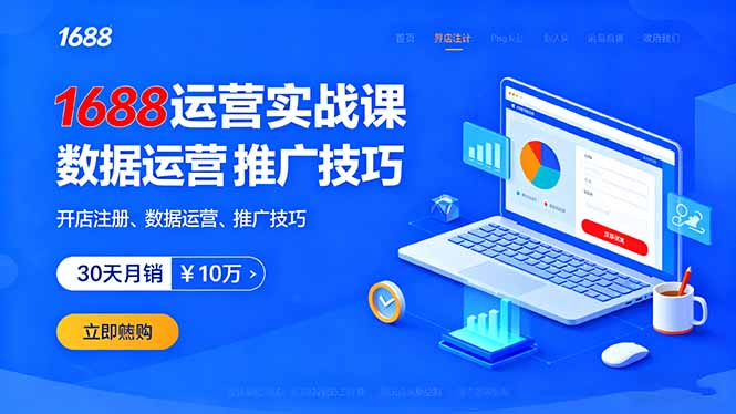 1688运营实战课：开店注册、数据运营、推广技巧，30天月销破10万+-聊项目