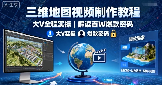 三维地图视频制作教程，大V全程实操，解读百W爆款密码-聊项目