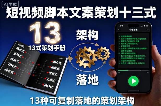 短视频脚本文案策划十三式，13种可复制落地的策划架构-聊项目