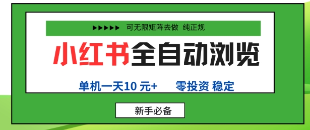 小红书全自动浏览项目，零投资，全程手机去跑，单账号一天10米+，可无限矩阵去做【揭秘】-聊项目