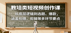 教培类短视频创作课:从底层逻辑到选题、爆款,涵盖拍摄、剪辑等多环节要点-聊项目