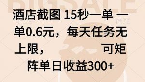 酒店截图 15秒一单 一单0.6元,每天任务无上限,可矩阵单日收益300+-聊项目