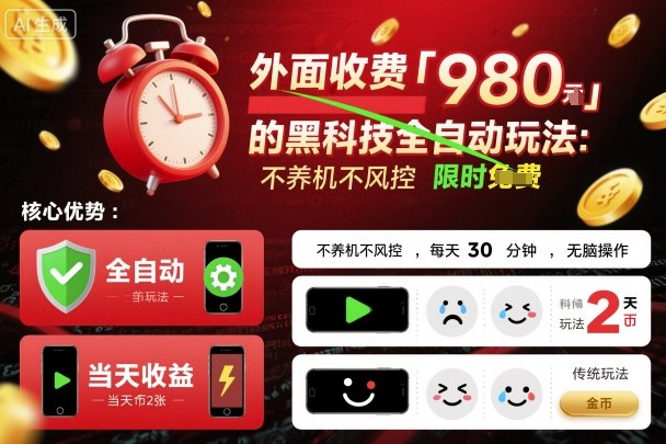 外面收费980的黑科技全自动玩法，不养机不风控，每天30分钟，无脑操作，当天收益2张【揭秘】-聊项目