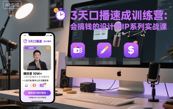 3天口播速成训练营，会搞钱的设计师IP系列实战课-聊项目