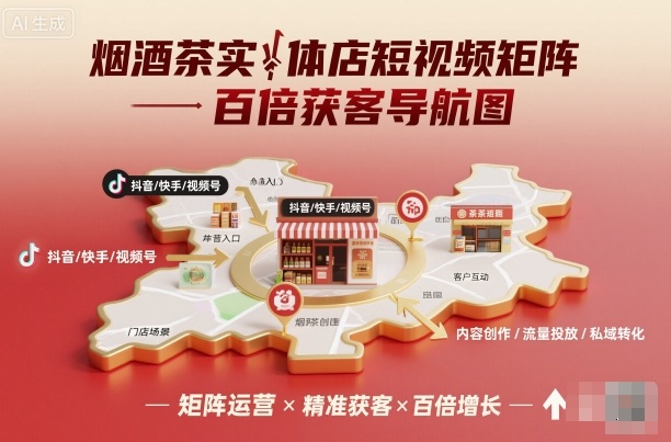 烟酒茶实体店短视频矩阵百倍获客导航图-聊项目