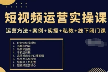 短视频运营实操课，运营方法+案例+实操+私教+线下闭门课-聊项目