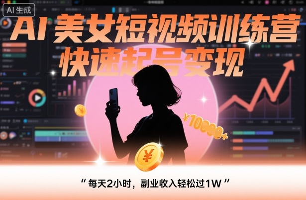 AI美女短视频训练营，快速起号变现，每天2小时，副业收入轻松过1W-聊项目