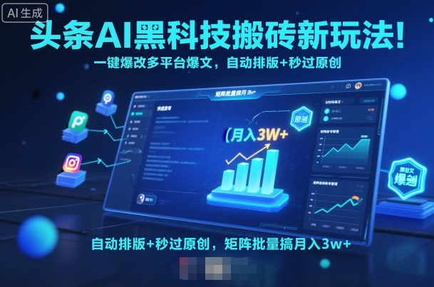头条AI黑科技搬砖新玩法！一键爆改多平台爆文，自动排版+秒过原创，矩阵批量搞月入3w+【揭秘】-聊项目